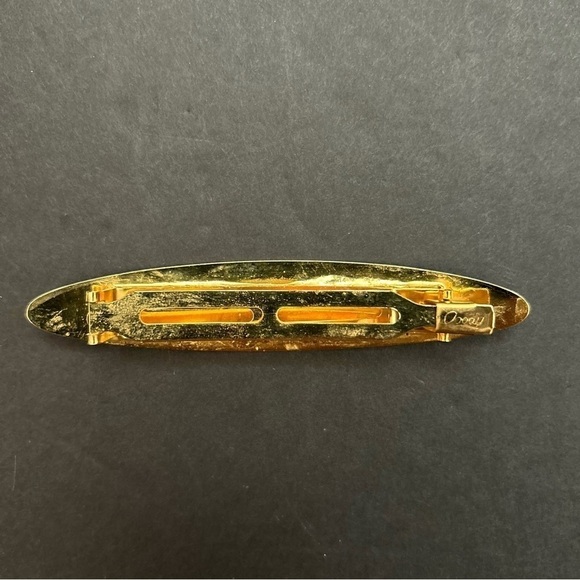 Barrette Bundle, Vintage Amber and Gold Floral Clip & Long Textured Gold Clip - Picture 10 of 16